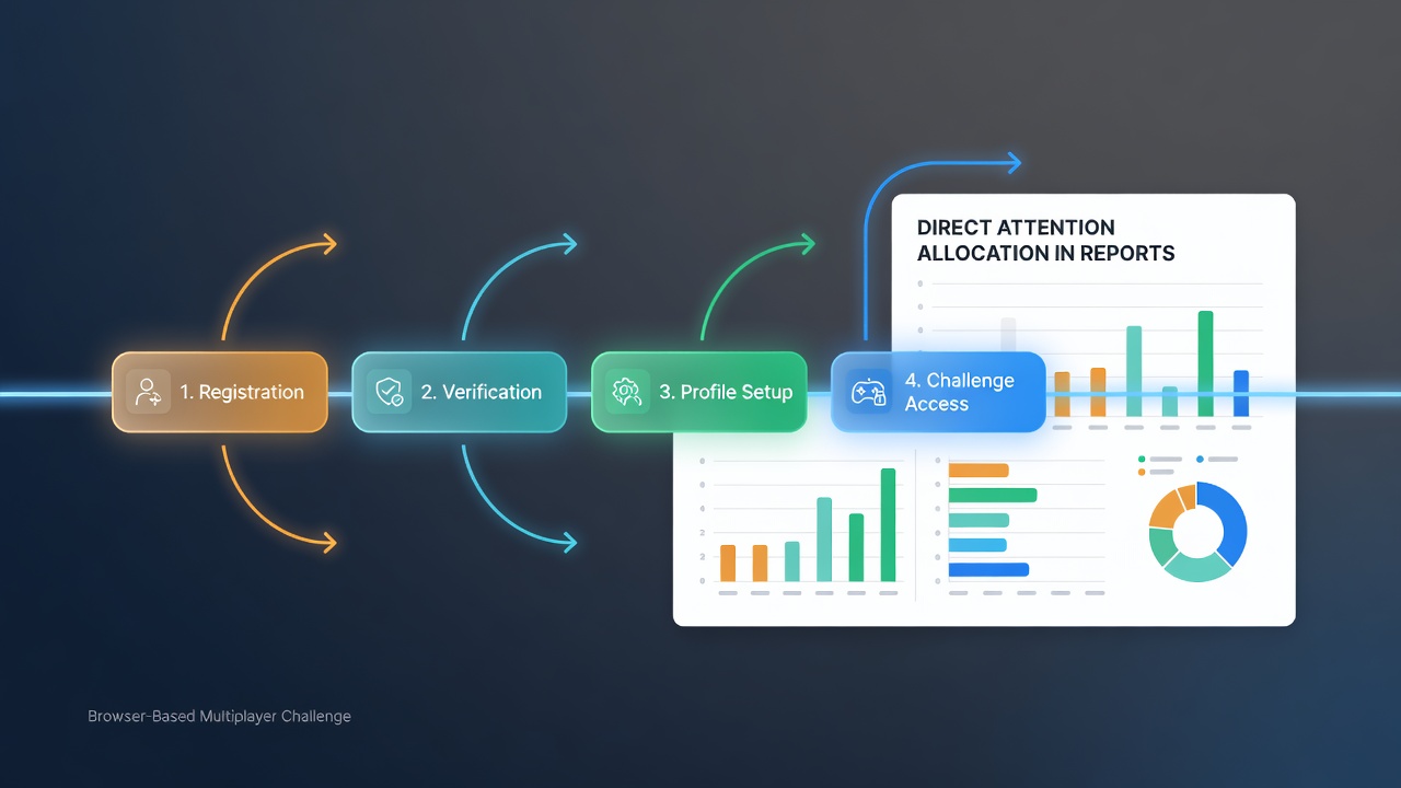 Analytics dashboard displaying account registration timelines linked to multiplayer challenge coverage statistics