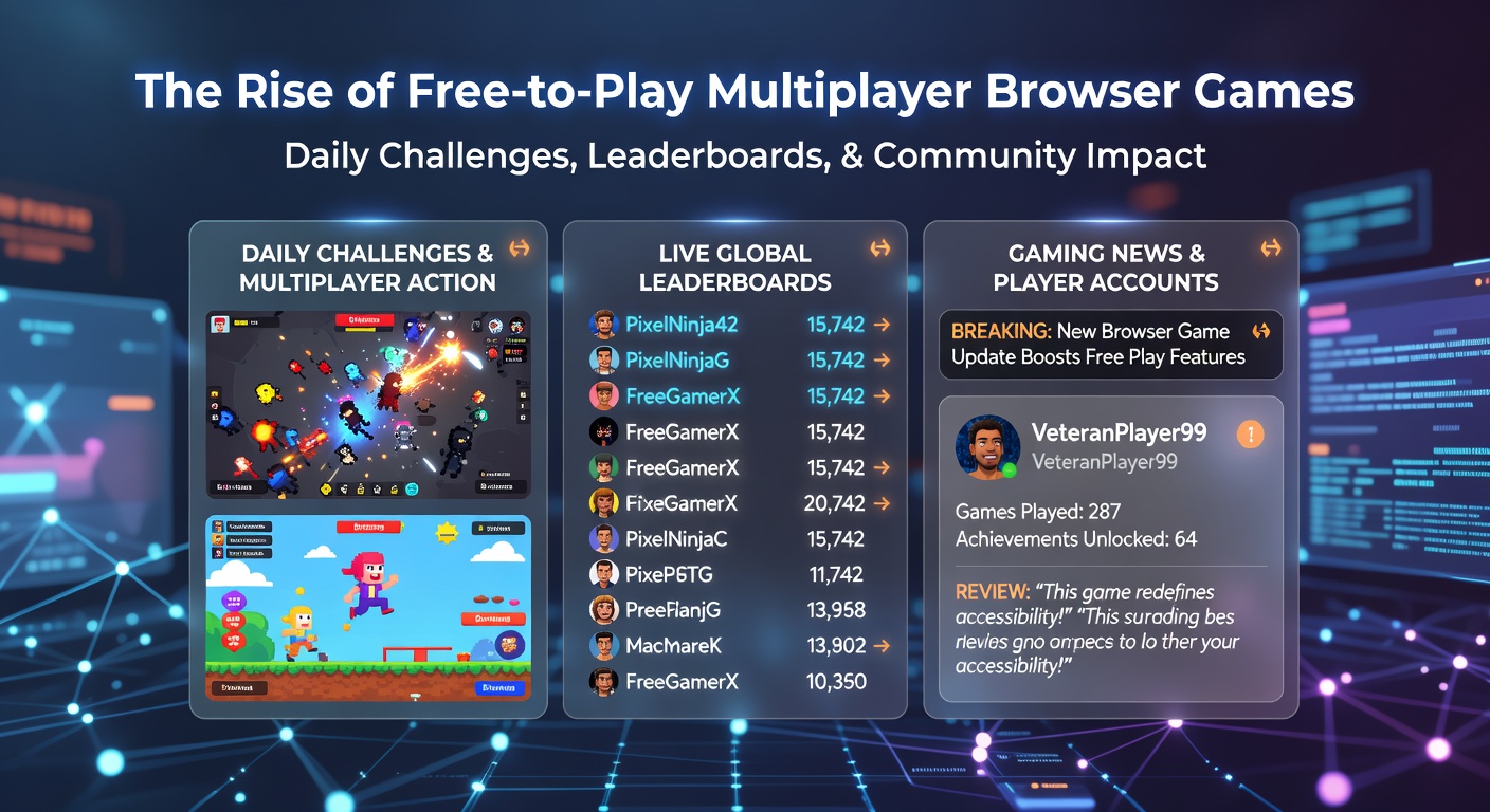 Vibrant leaderboard display from a free browser multiplayer game, showing top players' scores and daily challenge rankings amid colorful game icons