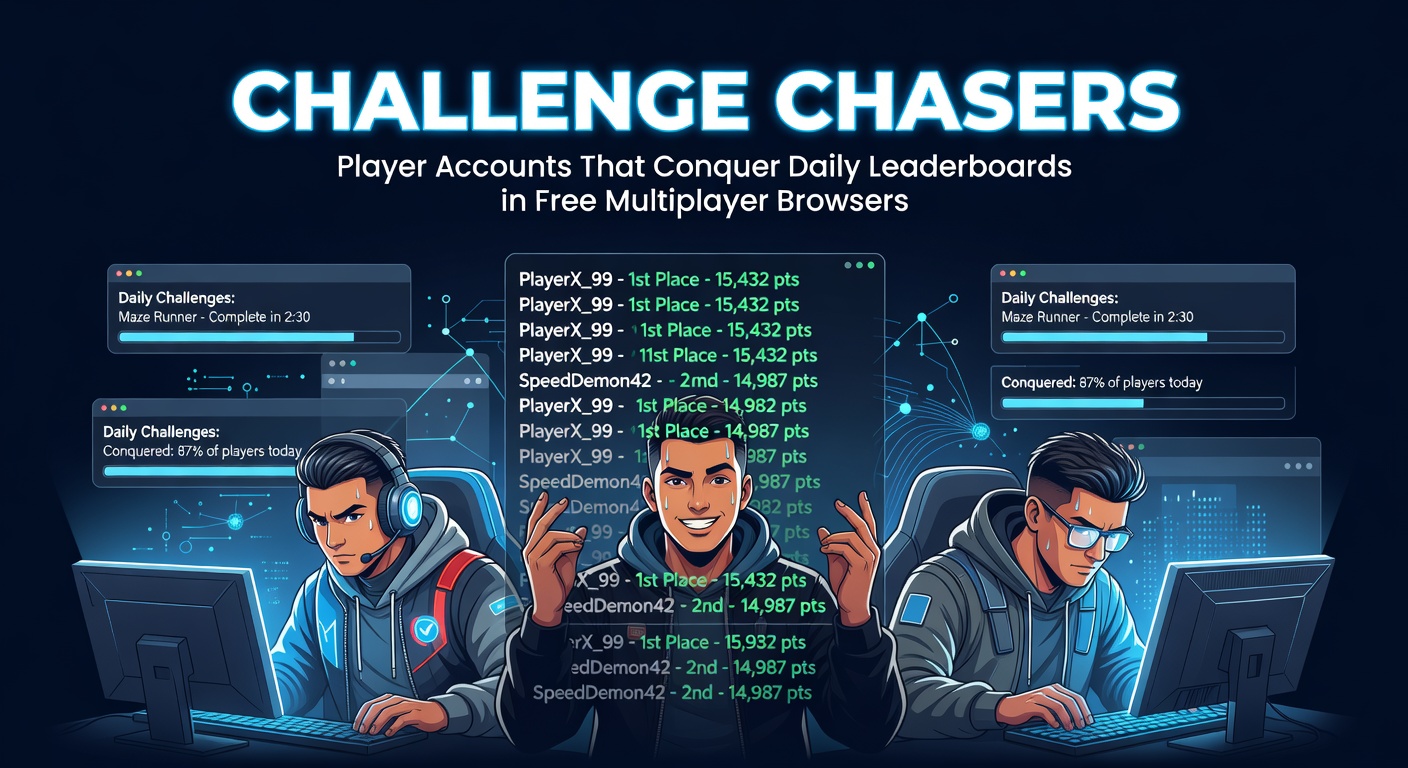 Screenshot of a bustling daily leaderboard in a free multiplayer browser game, showing top player accounts with massive score tallies and global rankings