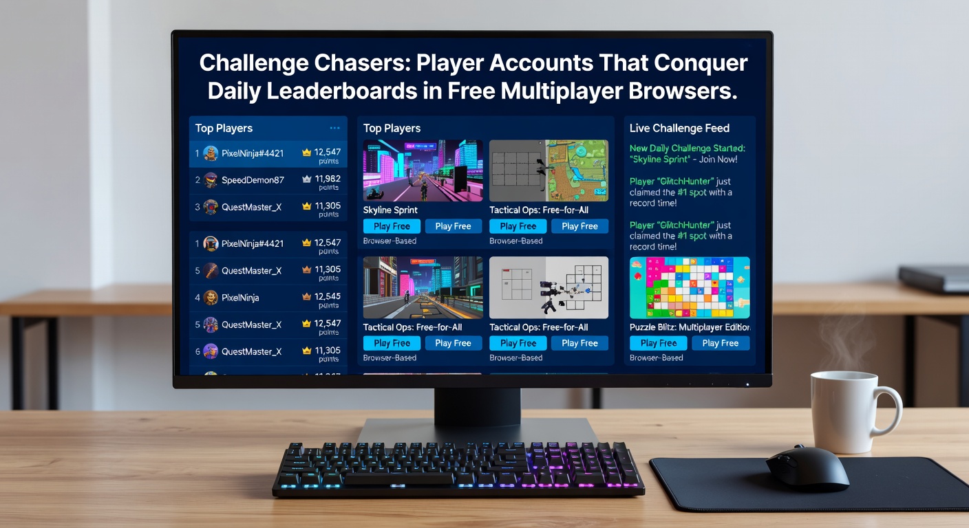 Close-up of a challenge chaser's in-game profile, displaying daily leaderboard trophies, kill streaks, and achievement badges in a vibrant multiplayer browser interface