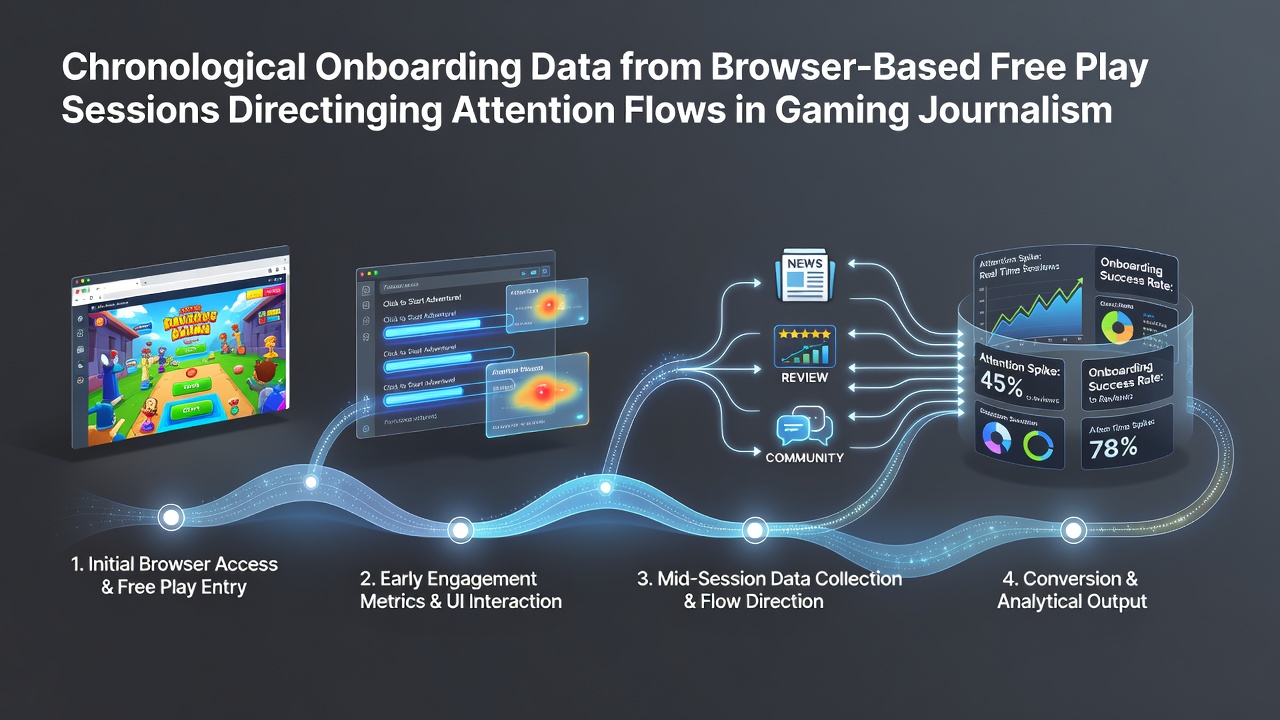 Chart displaying chronological onboarding timestamps from browser game sessions overlaid with gaming journalism publication trends through mid-2026