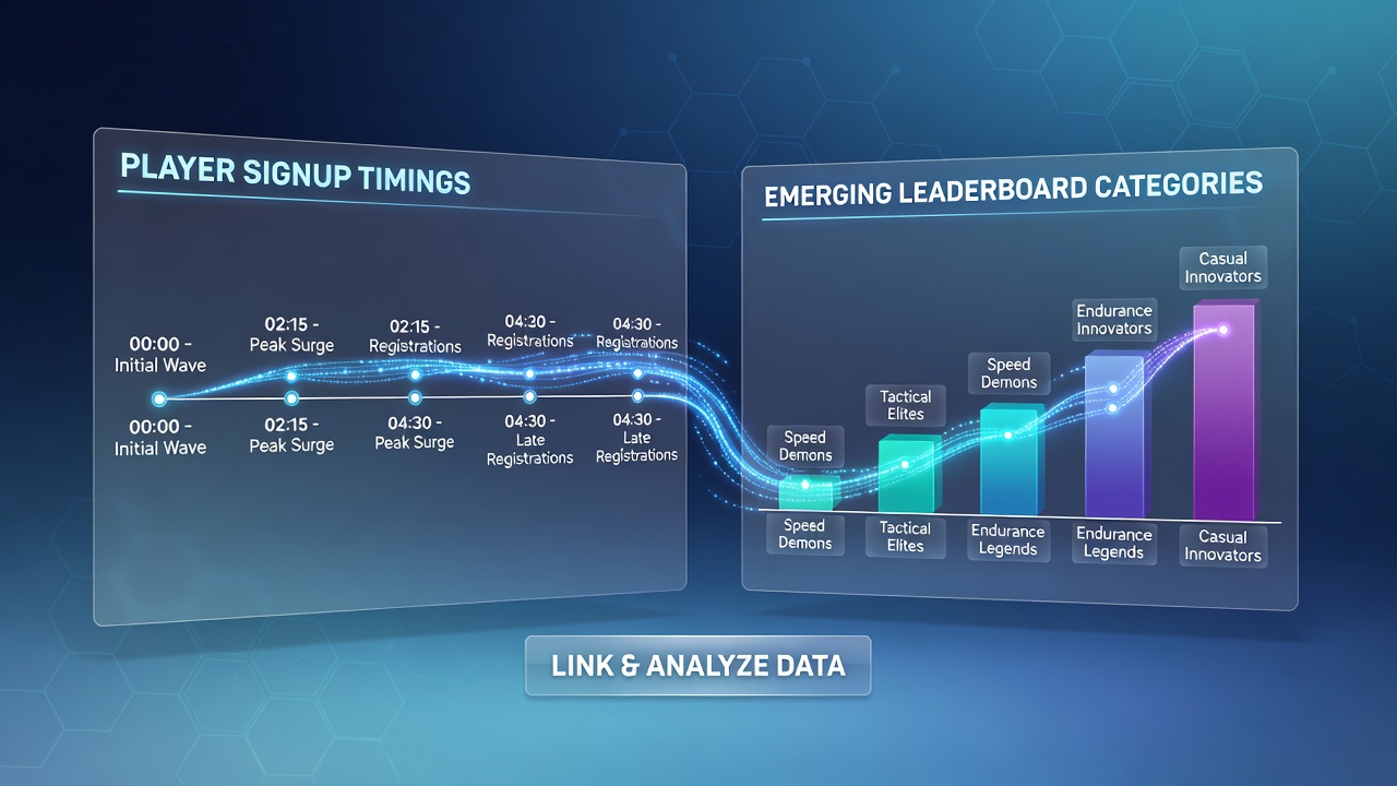 Infographic illustrating the relationship between signup time slots and new leaderboard categories in browser gaming reports