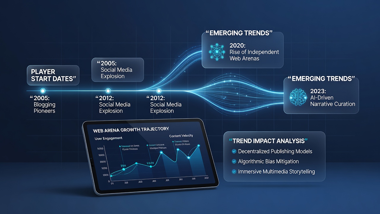 Timeline graphic illustrating correlations between player onboarding dates in July 2026 and subsequent changes in web arena news cycles