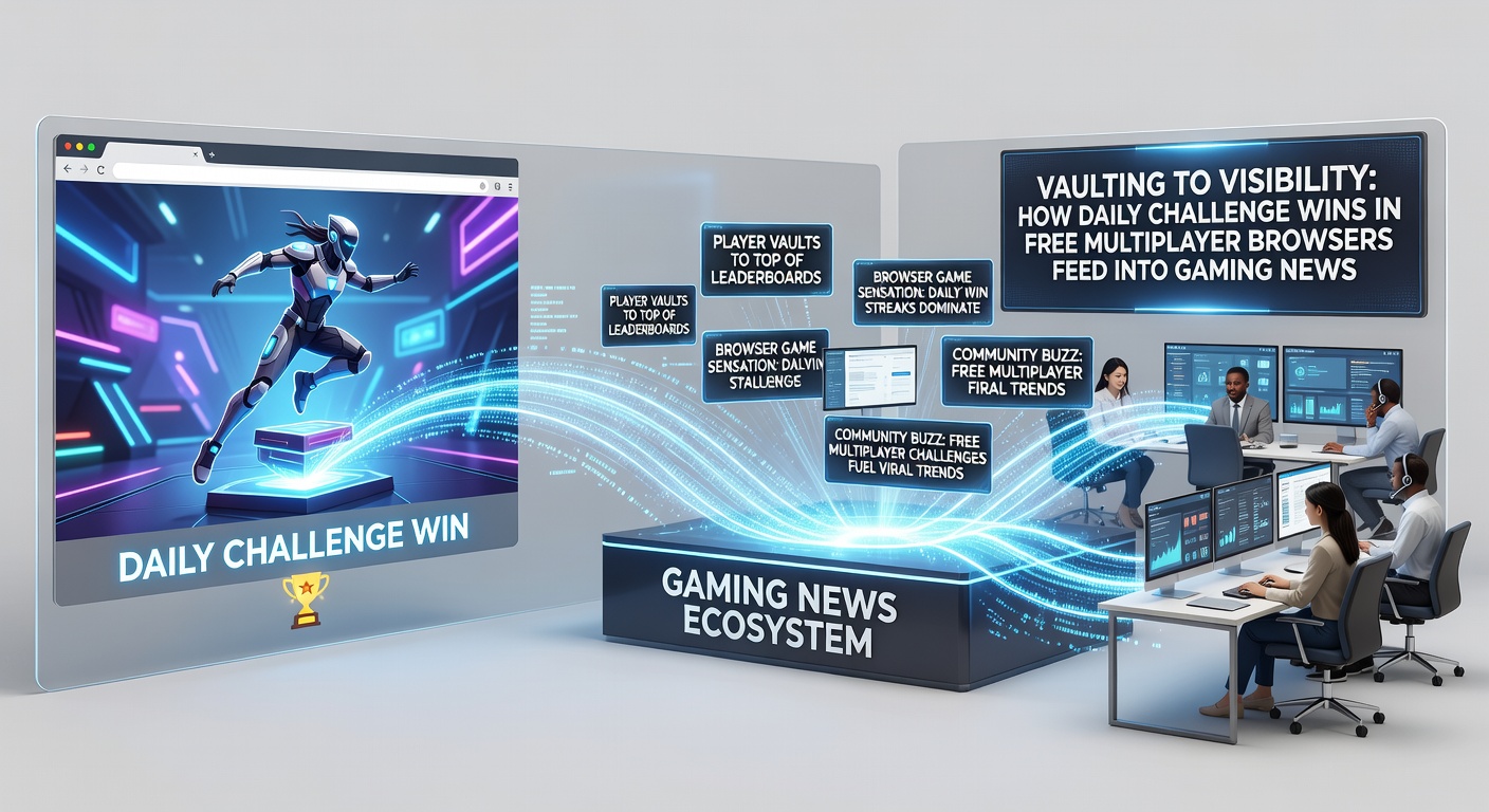 Gaming news desk with multiple screens displaying browser leaderboard screenshots and review score graphs